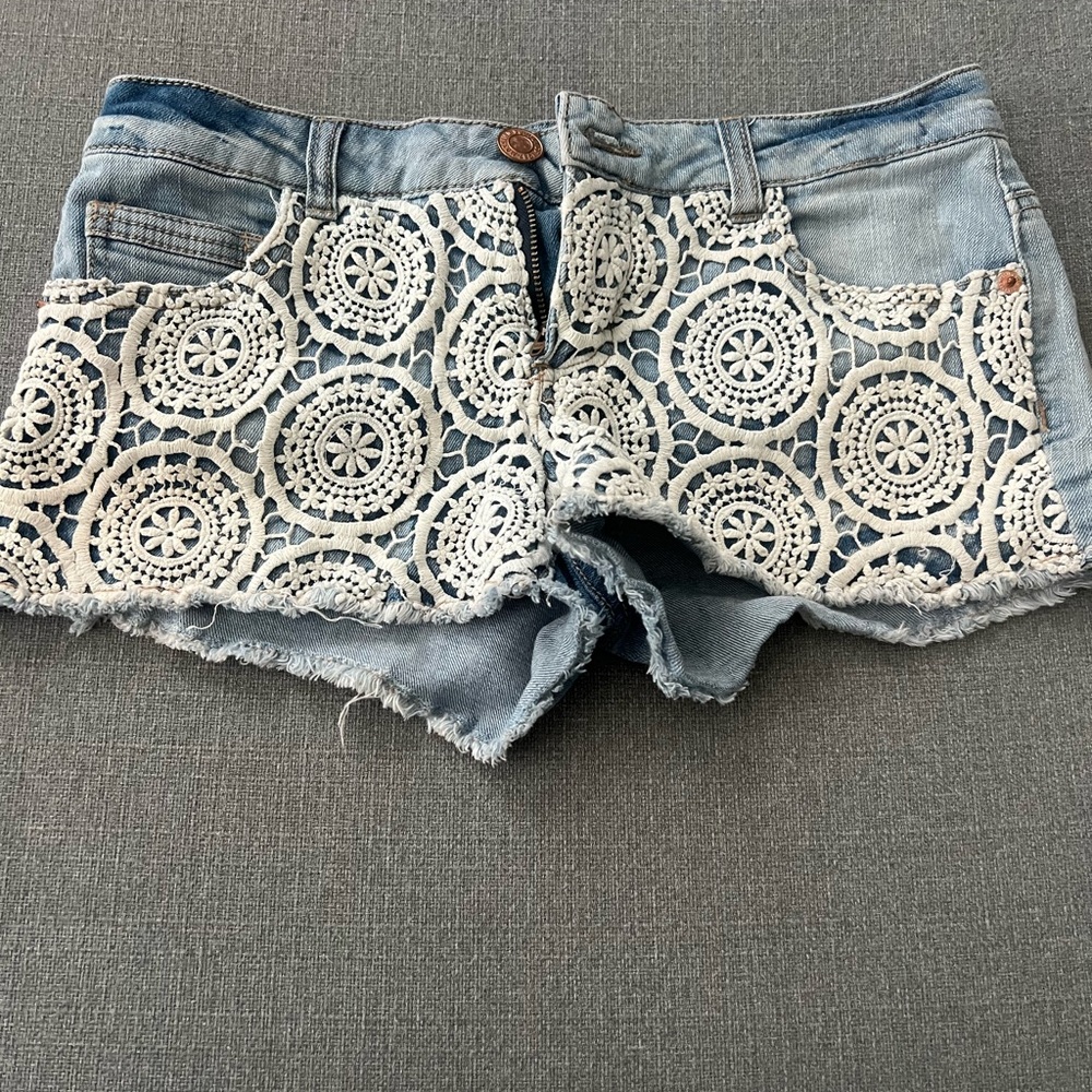 Mossimo Supply Co Light Blue Jean Shorts with Lace Overlay